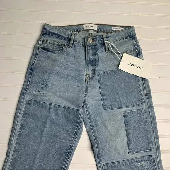 Frame Le Nouveau Patched Straight Leg Jeans